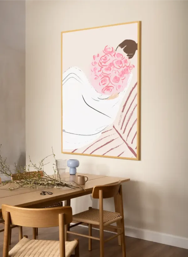 Ilustracija djevojke koja drži buket - slika na zidu x large
