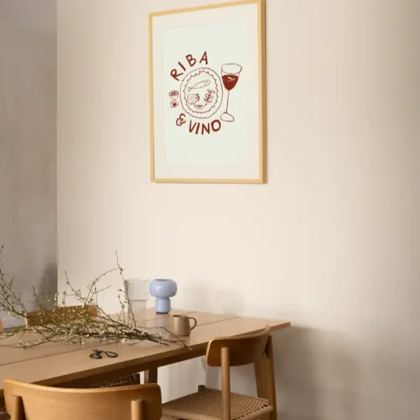 Crtež sa ispisom Riba i vino - slika na zidu medium