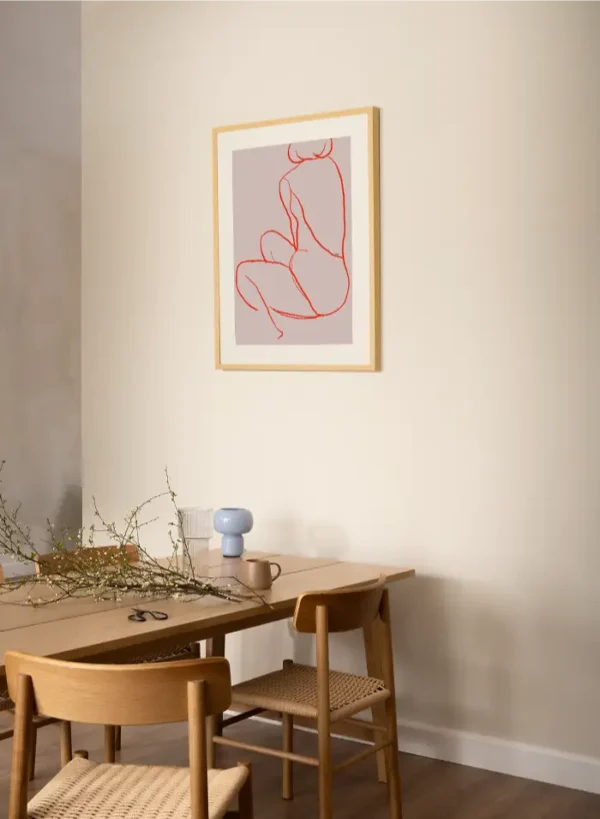 Jednostavni lineart žene slikane sa leđa - slika na zidu