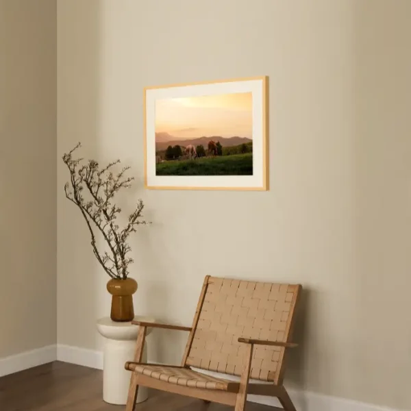 Fotografija dva konja koja pasu na zalasku sunca - slika na zidu