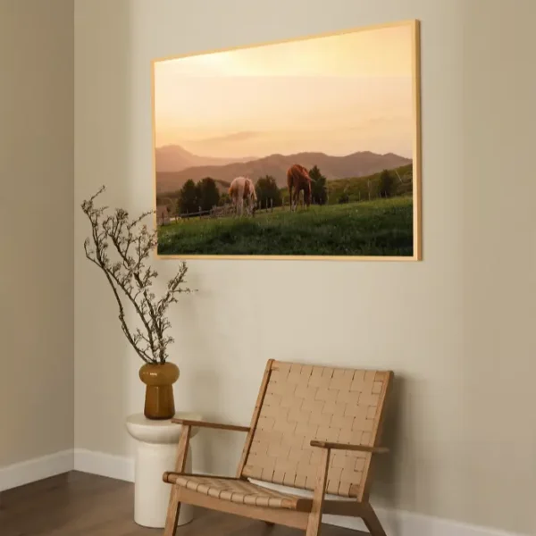 Fotografija dva konja koja pasu na zalasku sunca - slika na zidu