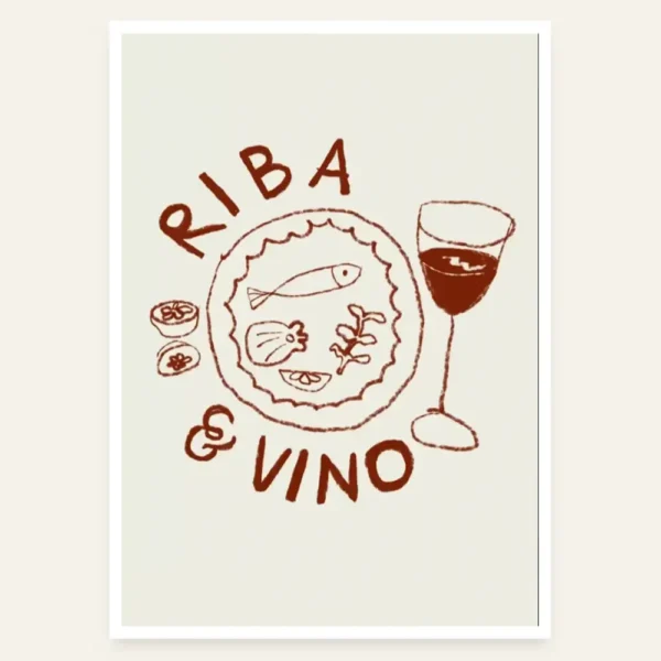 Crtež na ispisom Riba i vino - slika za zid
