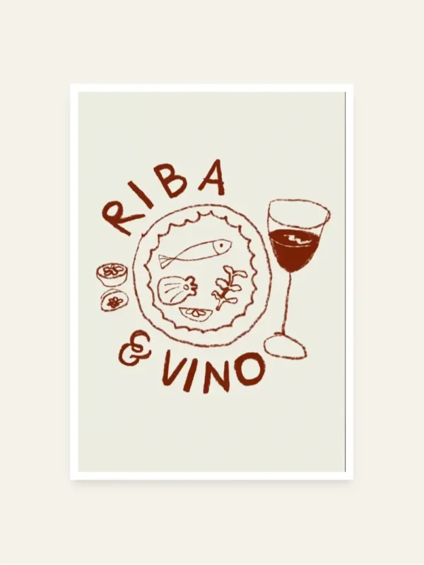 Crtež na ispisom Riba i vino - slika za zid