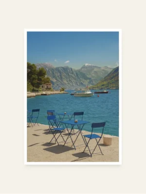 View on chairs and tables overlooking Boka Bay