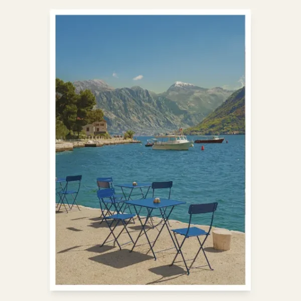 View on chairs and tables overlooking Boka Bay
